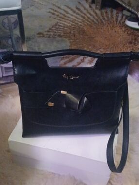 Foley + Corinna Black Faux? Leather Top Handle Bow Knot Gold Hardware Crossbody